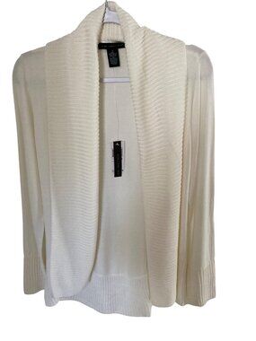 Joan Vass Winter White Cardigan Sweater Shawl Collar VSmall  NWT